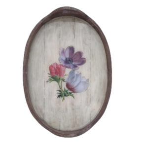 Ξύλινος δίσκος με σχέδιο λουλούδι & υγρό γυαλί - ξύλο, χαρτί, ρητίνη, πιατάκια & δίσκοι - 4