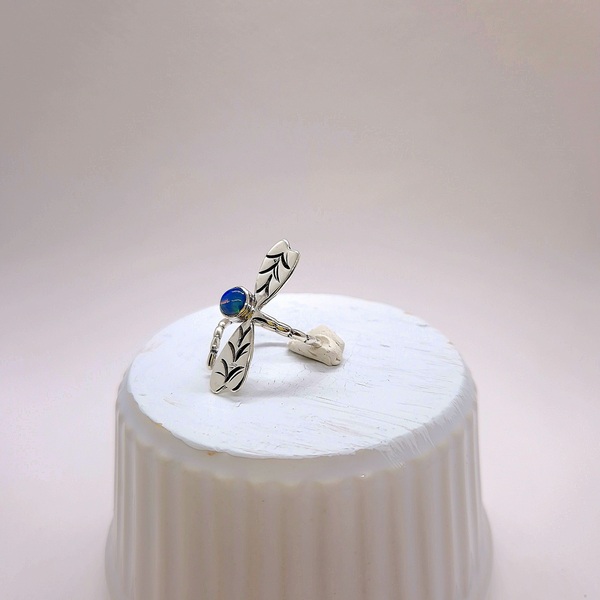 Dragonfly, Handmade sterling silver 925 ring, Natural Ethiopian Opal - ημιπολύτιμες πέτρες, ασήμι 925, boho, σταθερά, μεγάλα - 5