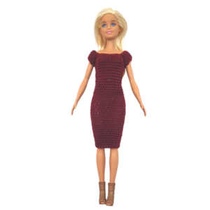 Πλεκτό χειροποίητο φόρεμα με μπολερό για κούκλες τύπου Barbie - 2