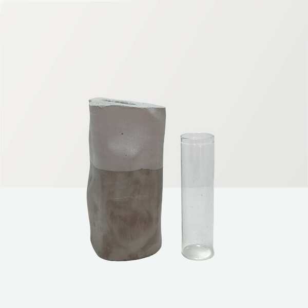 Tσιμεντένιo βάζο με γυάλινο σωλήνα 23.0 X 7.5 //netsu - γυαλί, βάζα & μπολ, τσιμέντο, σκυρόδεμα - 3