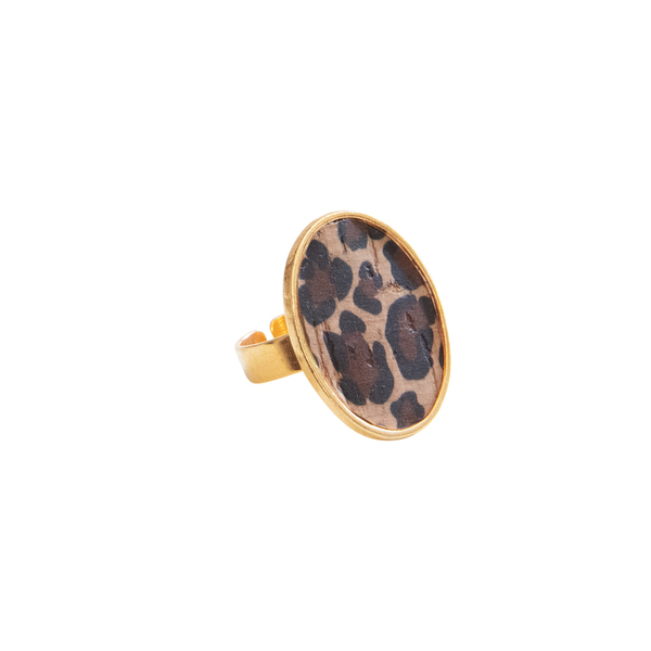 Δαχτυλίδι Αυξομειούμενο Φελλός "Animal" - animal print, επιχρυσωμένα, ορείχαλκος, φελλός, αυξομειούμενα