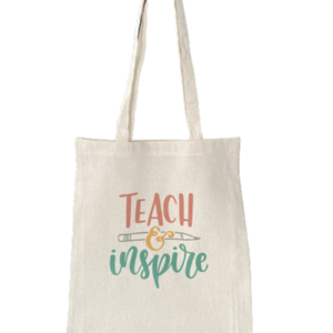 Υφασμάτινη τσάντα teach&inspire για την δασκάλα με αφιέρωση - ύφασμα, ώμου, all day, πάνινες τσάντες - 2
