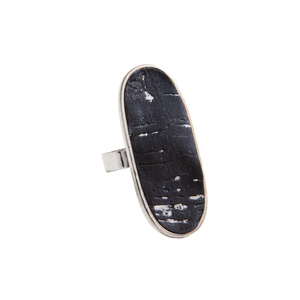 Δαχτυλίδι Αυξομειούμενο Φελλός "Black Mirror" - ορείχαλκος, επάργυρα, boho, φελλός, μεγάλα