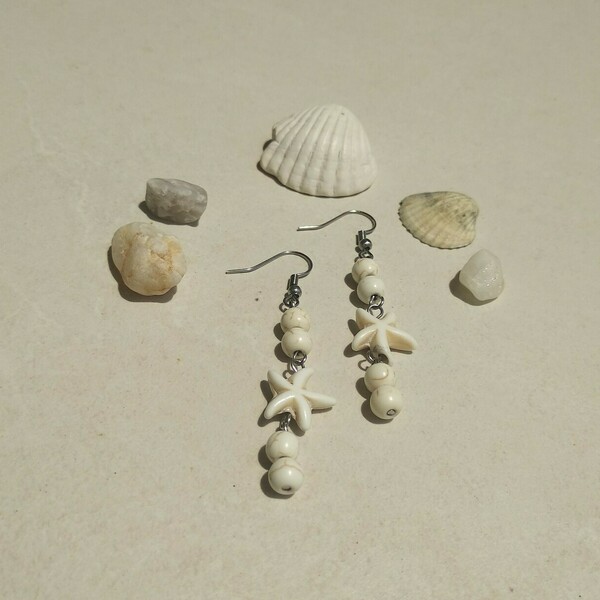 Σκουλαρίκια με ημιπολύτιμες πέτρες και αστερία - ημιπολύτιμες πέτρες, χάντρες, ατσάλι, κρεμαστά, γάντζος - 4