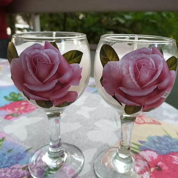 Κερί σε κολονάτο ποτήρι. Πλένεται στο χέρι χωρίς να αλλοιώνεται η εικόνα του τριαντάφυλλου. - αρωματικά κεριά - 2