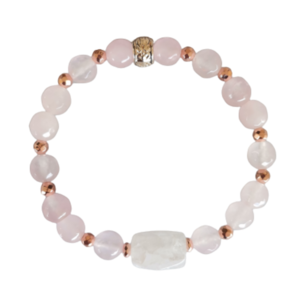 Ελαστικό βραχιόλι με ροζ jade και λευκό χαλαζία - ημιπολύτιμες πέτρες, χεριού, αυξομειούμενα
