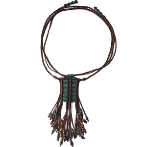 Boho μακραμέ κολιέ με κρόσια-χάντρες - μακραμέ, χάντρες, μακριά, boho, κρόσσια