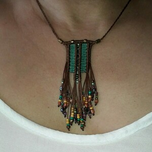 Boho μακραμέ κολιέ με κρόσια-χάντρες - μακραμέ, χάντρες, μακριά, boho, κρόσσια - 4