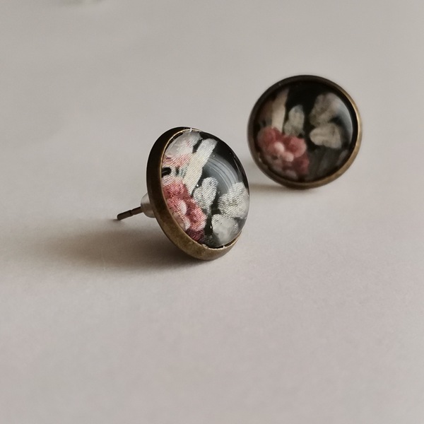 Σκουλαρίκια με floral γυάλινο στοιχείο - γυαλί, ορείχαλκος, καρφωτά - 5
