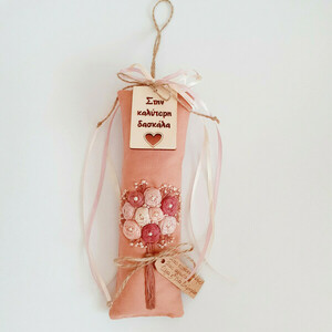 "Pink roses for the teacher" κεντημένο κρεμαστό μαξιλαράκι. - κεντητά, λουλουδάτο, διακοσμητικά