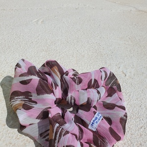 XL scrunchie λαστιχάκι για τα μαλλιά - ροζ λεοπάρ print 20×20cm - ύφασμα, λαστιχάκια μαλλιών - 2