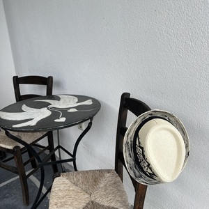 Καπέλο ψάθινο μπεζ boho σχέδιο σε μαύρο χρώμα 58εκ. - ζωγραφισμένα στο χέρι, boho, ethnic, ψάθινα - 4