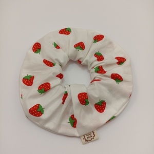 Σετ scrunchie XL με φράουλες - ύφασμα, λαστιχάκια μαλλιών - 2