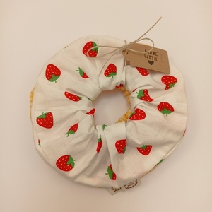 Σετ scrunchie XL με φράουλες - ύφασμα, λαστιχάκια μαλλιών - 4