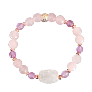 Ελαστικό βραχιόλι με ροζ και λιλά jade - ημιπολύτιμες πέτρες, χάντρες, χεριού, αυξομειούμενα