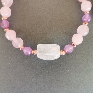 Ελαστικό βραχιόλι με ροζ και λιλά jade - ημιπολύτιμες πέτρες, χάντρες, χεριού, αυξομειούμενα - 3