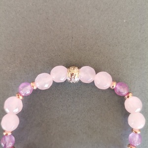 Ελαστικό βραχιόλι με ροζ και λιλά jade - ημιπολύτιμες πέτρες, χάντρες, χεριού, αυξομειούμενα - 4