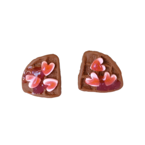 Σκουλαρίκια καρφωτά βάφλες σοκολάτα με ροζ καρδιές με πολυμερικό πηλό / μεσαία / ατσάλι / Twice Treasured - πηλός, cute, καρφωτά, γλυκά, kawaii