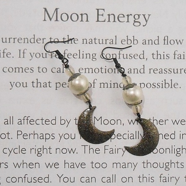 Σκουλαρίκια φεγγάρι με μεταλλικά στοιχεία και χάντρες, κρεμαστά Crescent Moon Earrings - φεγγάρι, ατσάλι, μεταλλικά στοιχεία, κρεμαστά, γάντζος - 3