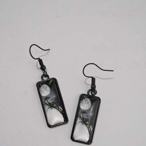 Σκουλαρίκια με γυαλί Moon Black Sunset earrings - γυαλί, φεγγάρι, μικρά, κρεμαστά, γάντζος