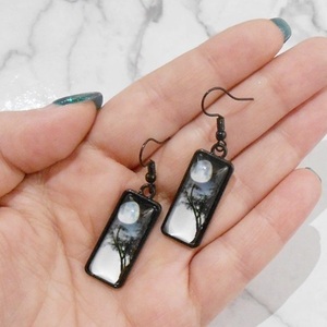 Σκουλαρίκια με γυαλί Moon Black Sunset earrings - γυαλί, φεγγάρι, μικρά, κρεμαστά, γάντζος - 4