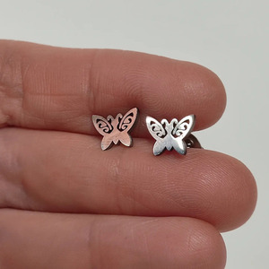 Ατσάλινα σκουλαρίκια πεταλούδες - πεταλούδα, καρφωτά, μικρά, ατσάλι, καρφάκι - 4