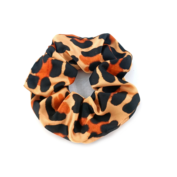 Scrunchie Satin Leopard - ύφασμα, animal print, λαστιχάκια μαλλιών