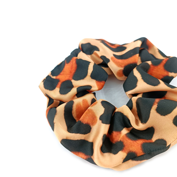 Scrunchie Satin Leopard - ύφασμα, animal print, λαστιχάκια μαλλιών - 2