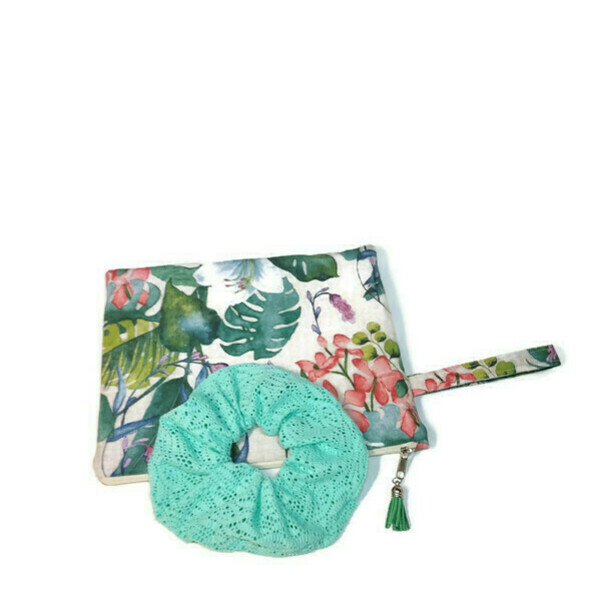 Τσαντάκι καρπού(handbag)+scrunchie - ύφασμα, φάκελοι, χειρός