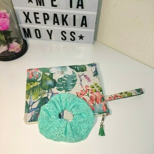 Τσαντάκι καρπού(handbag)+scrunchie - ύφασμα, φάκελοι, χειρός - 2