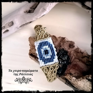 Βραχιόλι macrame "evil eye" , λευκό, μπλε , μαύρο - μακραμέ, κορδόνια, μάτι, χεριού, αυξομειούμενα - 2