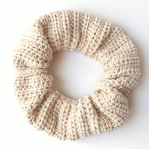 makeba handmade πλεκτό scrunchie μπεζ - νήμα, λαστιχάκια μαλλιών