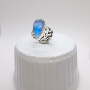 Rainbow Moonstone Silver Ring - ημιπολύτιμες πέτρες, ασήμι 925, boho, σταθερά, μεγάλα - 3