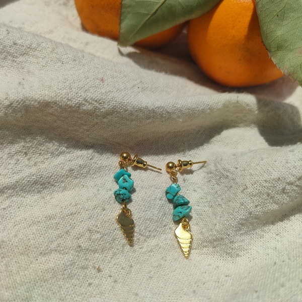 Ikaria earrings - επιχρυσωμένα, χάντρες, μικρά, ατσάλι, κρεμαστά