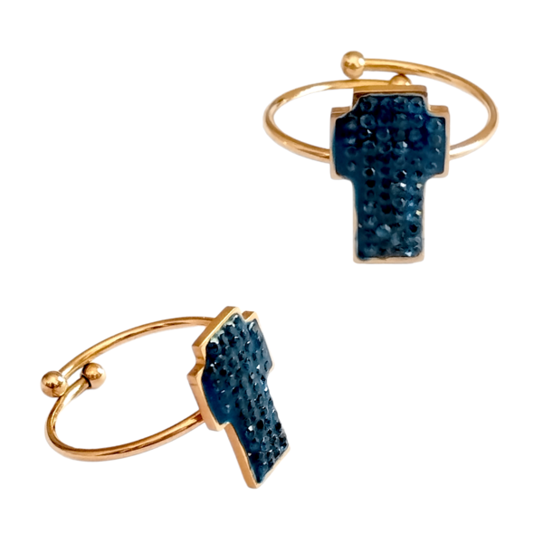 Δαχτυλίδι ατσάλινο με σταυρό απο μπλε πέτρες . Το δαχτυλίδι είναι ρυθμιζόμενο για να ταιριάζει σε όλα τα δάχτυλα. - μπλε, σταυρός, ατσάλι, αυξομειούμενα - 2