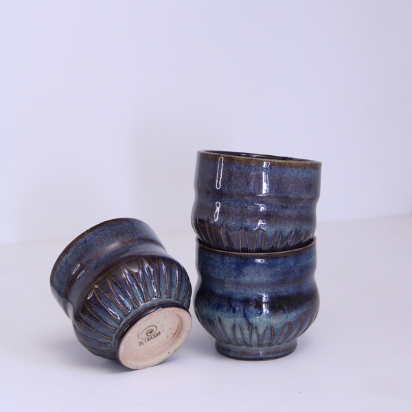 Χειροποίητο κεραμικό ποτήρι stoneware μπλε, 300ml. - πηλός, κούπες & φλυτζάνια - 3