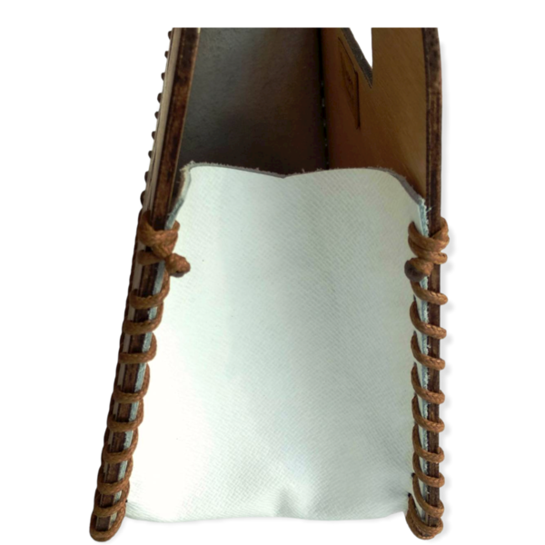 Χειροποίητη γυναικεία πλεκτή τσάντα με ξύλο -WO028 - δέρμα, ξύλο, all day, χειρός - 3