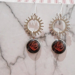 Σκουλαρίκια με γρανάζια και γυαλί, κρεμαστά Gothic rose Steampunk - γυαλί, λουλούδι, κρεμαστά, γάντζος - 4
