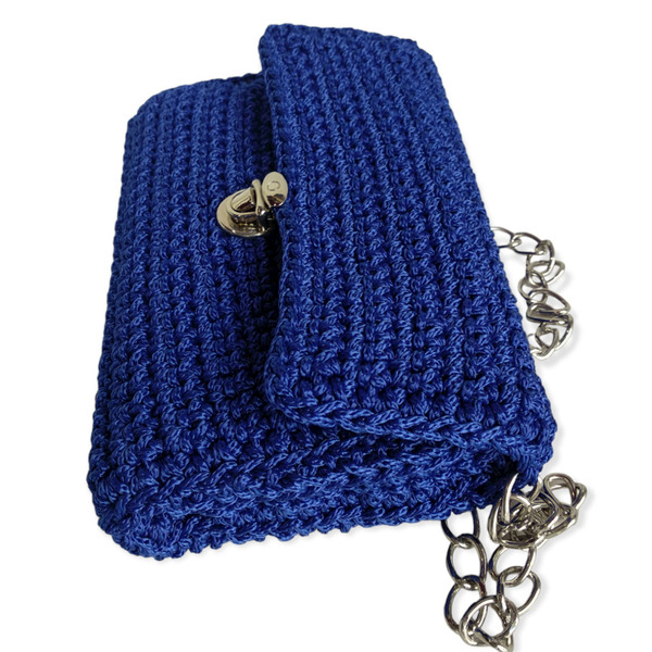 Χειροποίητο πλεκτό γυναικείο τσαντάκι ώμου μπλε -KA250 - νήμα, ώμου, πλεκτές τσάντες, μικρές - 3