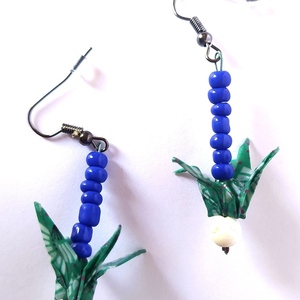 Origami earrings πουλάκι και μπλε χάντρες. - χαρτί, origami - 3