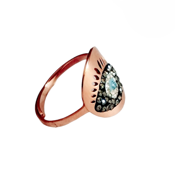 Δαχτυλίδι μάτι ατσάλινο σε ροζ χρυσό με ημιπολύτιμες πέτρες μαρκασίτες. Το δαχτυλίδι είναι ρυθμιζόμενο για να προσαρμόζεται σε όλα τα δάχτυλα. - ατσάλι, ματάκια, αυξομειούμενα - 2