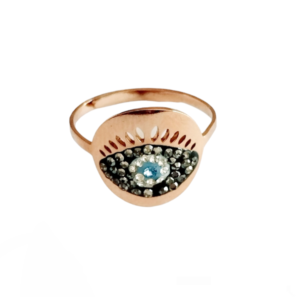 Δαχτυλίδι μάτι ατσάλινο σε ροζ χρυσό με ημιπολύτιμες πέτρες μαρκασίτες. Το δαχτυλίδι είναι ρυθμιζόμενο για να προσαρμόζεται σε όλα τα δάχτυλα. - ατσάλι, ματάκια, αυξομειούμενα