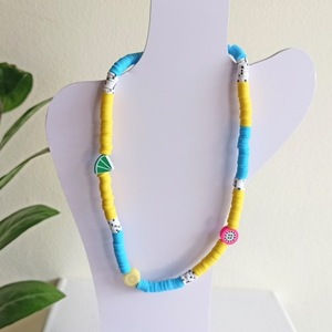 ΝΕΟΝ Summer Collection|Beaded Necklace | Polymer Clay beads | Light blue, Yellow | Multi Colors - ημιπολύτιμες πέτρες, χάντρες, σταθερά - 2