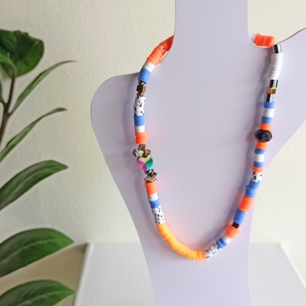 ΝΕΟΝ Summer Collection|Beaded Necklace | Polymer Clay beads - Hematite - Jasper| Orange, Blue, Yellow |Multi Colors - ημιπολύτιμες πέτρες, χάντρες, σταθερά - 4