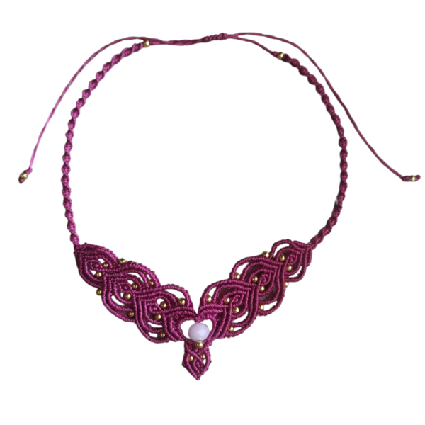 Macrame necklace magenta - μακραμέ, χάντρες, κοντά