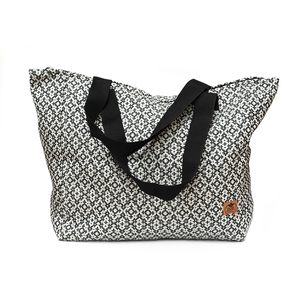 Υφασμάτινη XL χειροποίητη τσάντα με γκρι boho σχέδια - ύφασμα, ώμου, μεγάλες, all day, πάνινες τσάντες