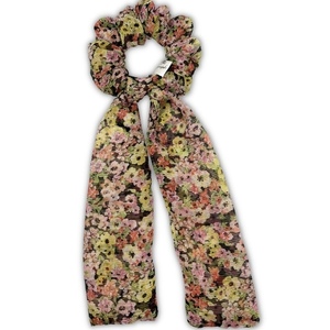Blossom scarf scrunchie - ύφασμα, φλοράλ, για τα μαλλιά, λαστιχάκια μαλλιών - 2