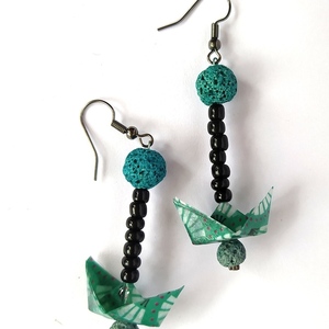 Origami earrings...με ηφαιστειακή λάβα . - χαρτί, origami, καραβάκι