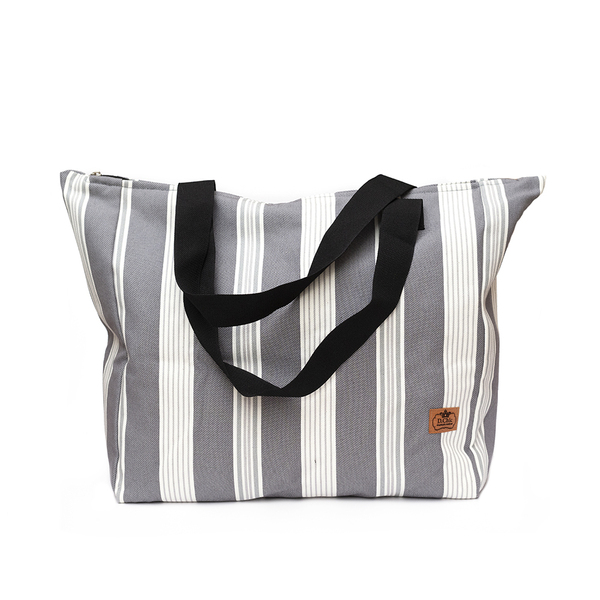 Υφασμάτινη XL χειροποίητη τσάντα με γκρι ρίγες - ύφασμα, ώμου, μεγάλες, all day, πάνινες τσάντες