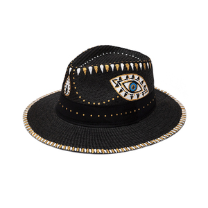 Dominica μαύρο χειροποίητο καπέλο Παναμά με χρυσό μάτι - ψάθινα